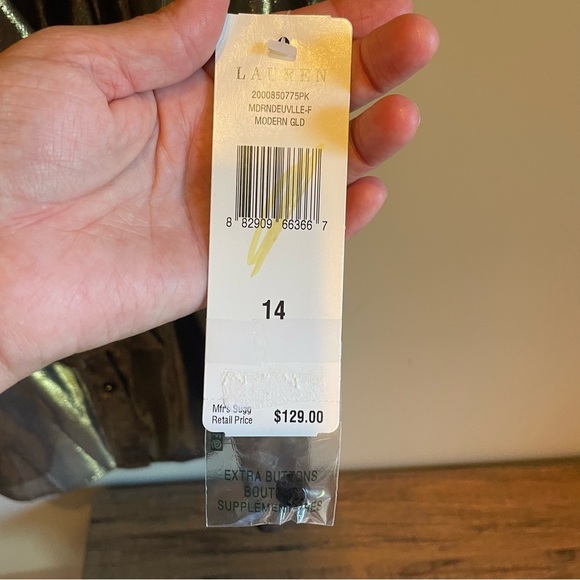 Ralph Lauren Sleeveless Top 14 Liquid Gold Lame Metallic Ruffle Silk Blend Glam - Picture 2 of 5